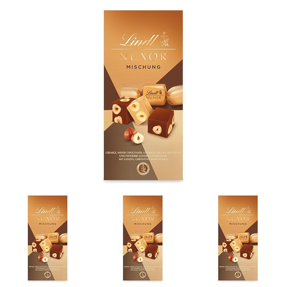 Lindt Chokolade | Bland til pose NUXOR | 103g | Gianduja cremede chokoladeterninger i tre sortimenter med ristede hele hasselnødder | Chokolade gave