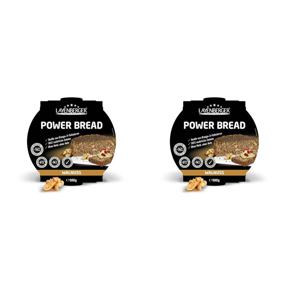 Layenberger Prower Bread Walnuss, Eiweiß- Und Ballaststoffquelle, Ohne Konservierungsmittel, Ohne Hefe, Ohne Mehl, Mit 14G Protein Pro 100G, (1 X 500G) Amestec pentru copt si gatit Naty Shop 500 G (2Er Pack) Walnuss
