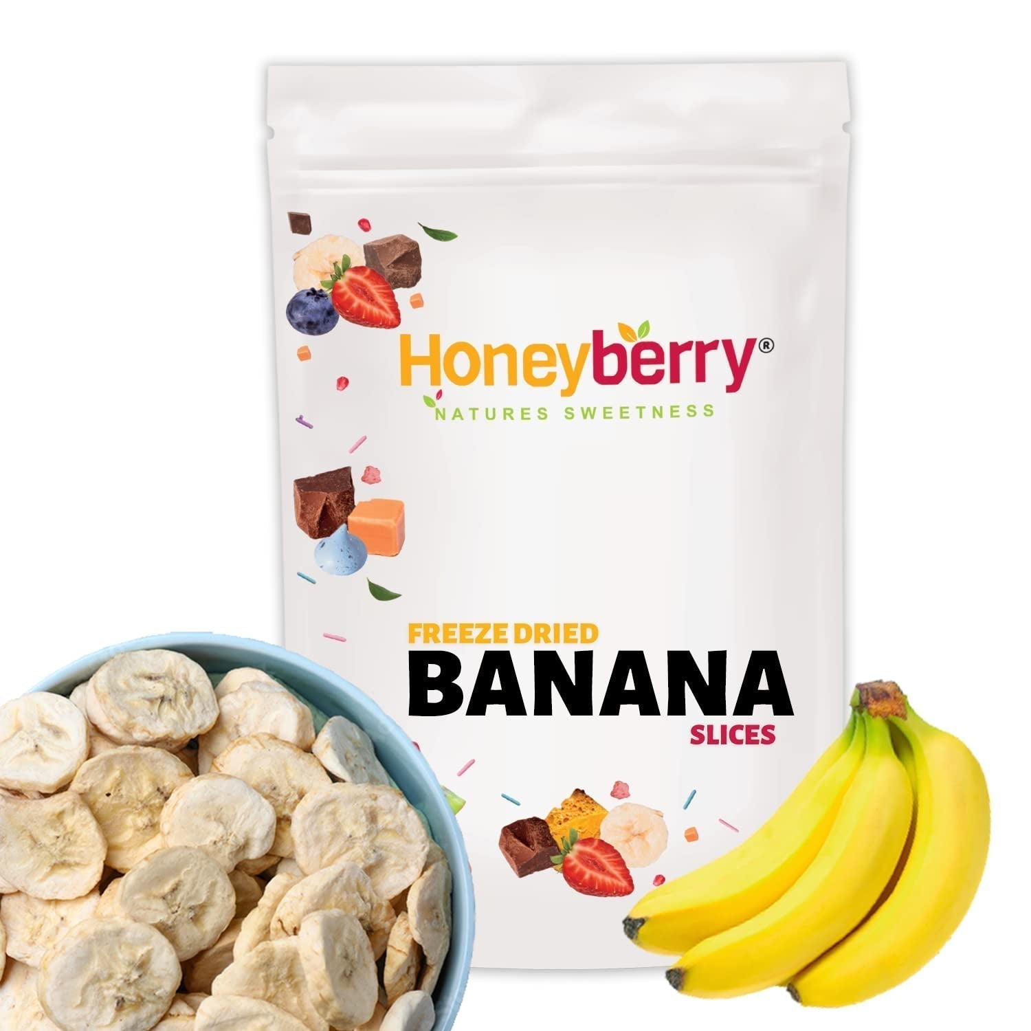 Felii de banane liofilizate 100g - chipsuri de banane liofilizate - fructe uscate liofilizate - felii de banane uscate pentru decorare, gustări, smoothie-uri și deserturi Produse deshidratate Naty Shop 100G