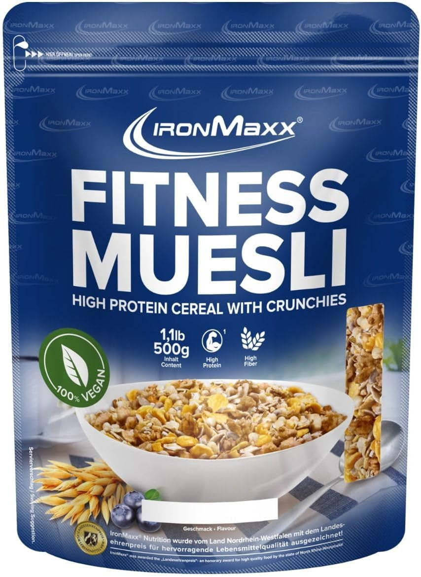 IronMaxx Fitness Müsli - Cookies & Cream, 2 kg pose | Proteinrig vegansk müsli med sprødt indhold | Lavt indhold af sukker og højt indhold af fibre