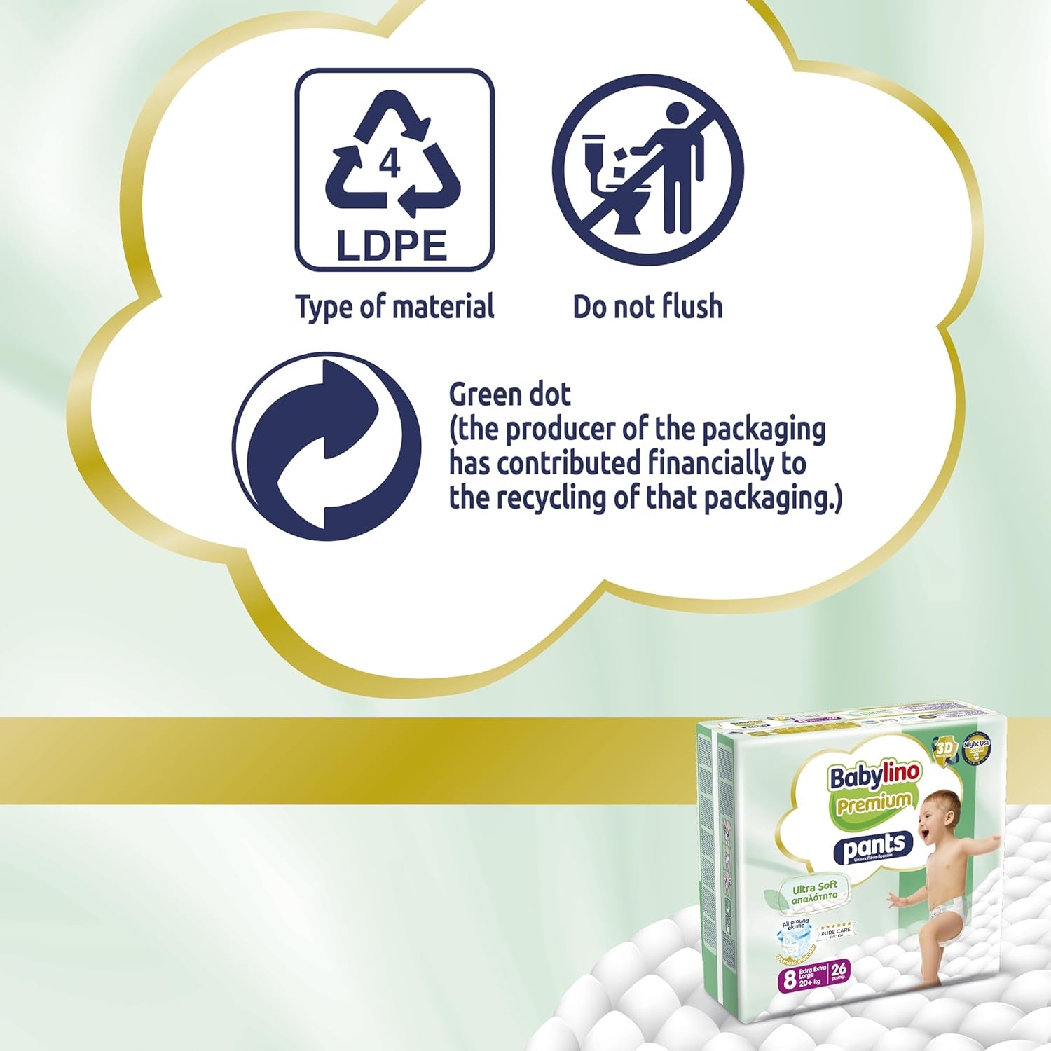 Premium bukser størrelse 8 med ultra-blødt filter, XXL (20+ kg), 104 stk.