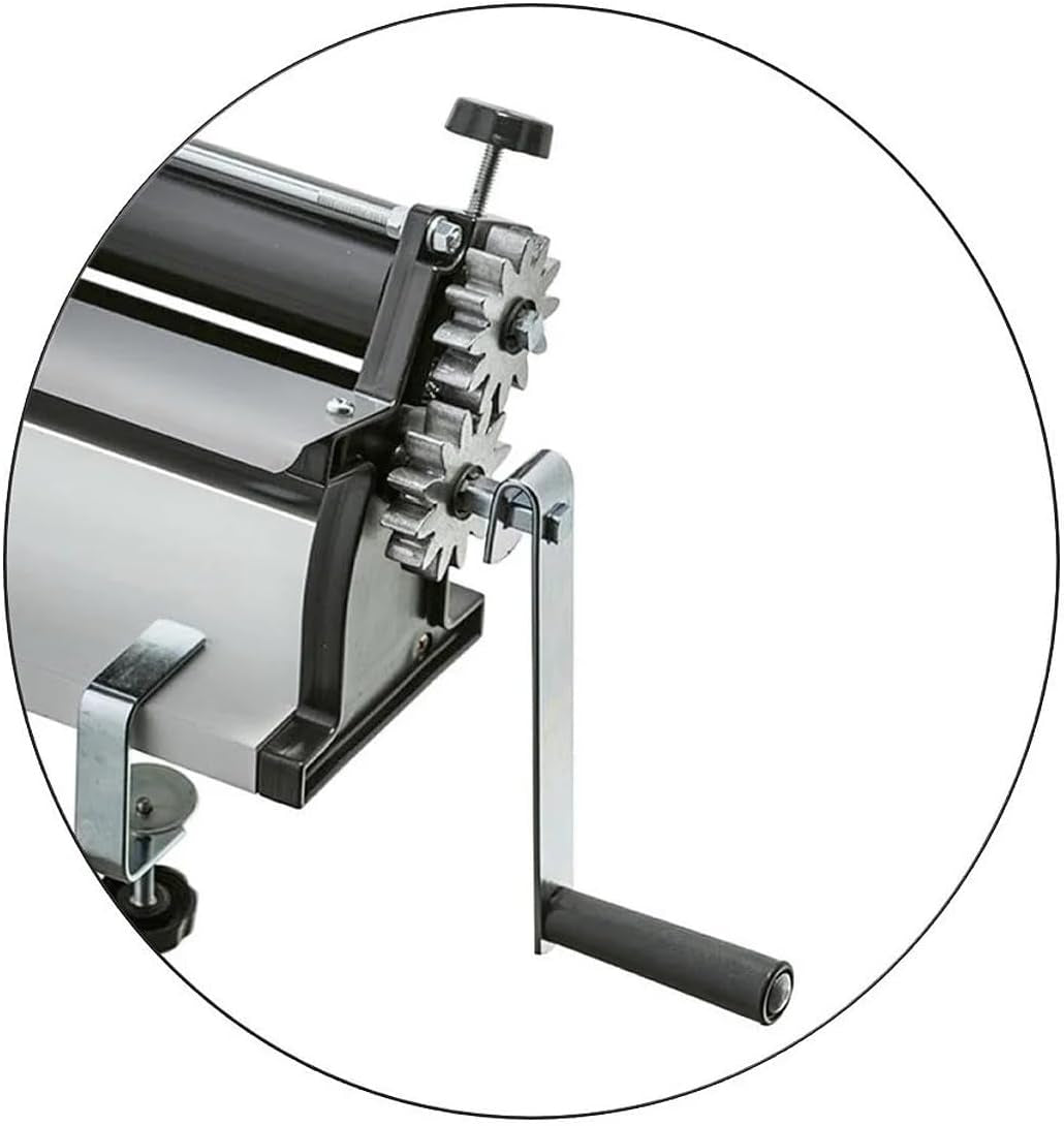 DKN Pizzadejrullemaskine med håndsving, 48,8 cm, nudelmaskine, Teigfolie med Anti-Haft ruller og Dicken Control – Konstruktion af massiv Stahl og Aluminium
