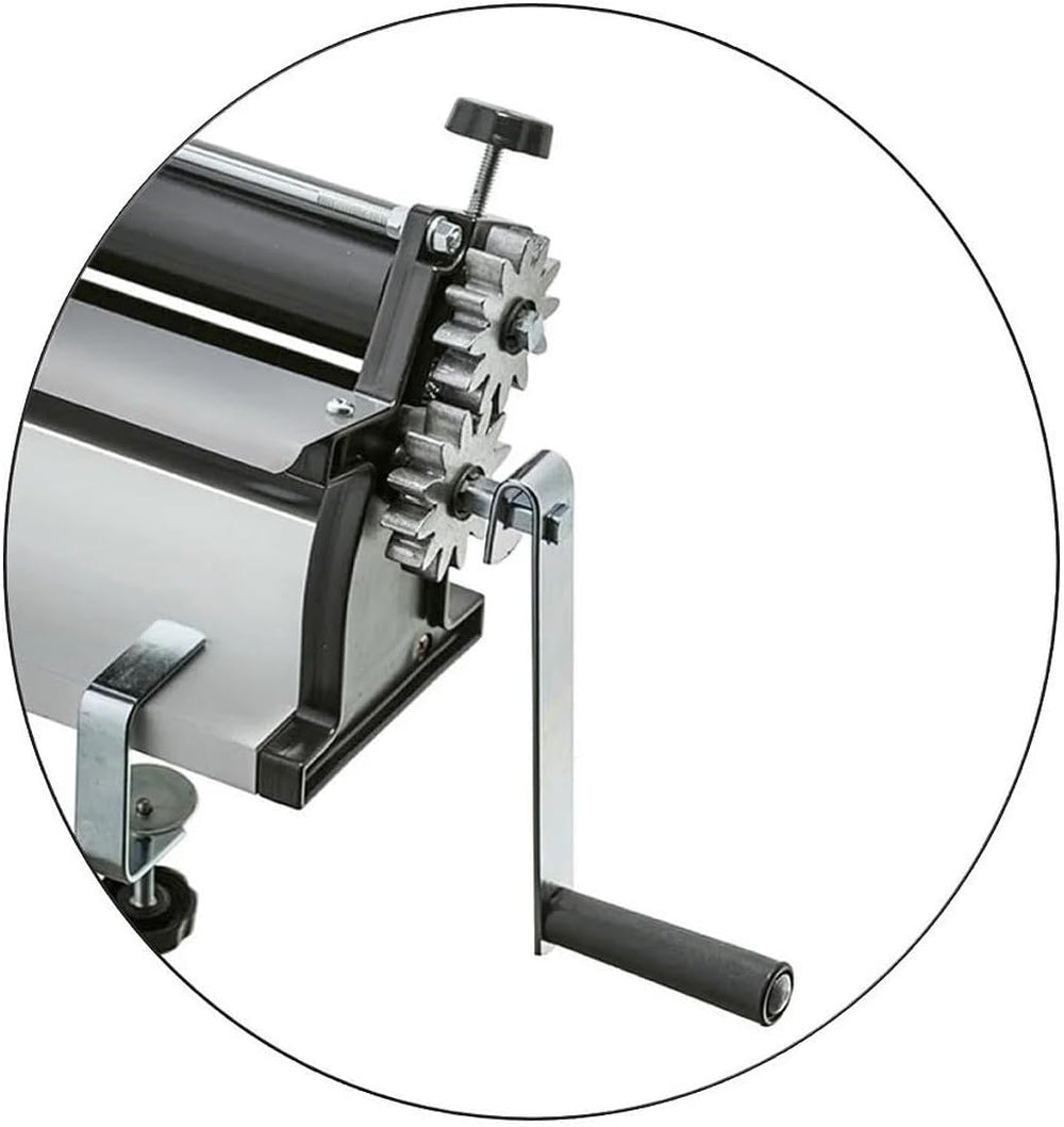 DKN Pizzadejrullemaskine med håndsving, 48,8 cm, nudelmaskine, Teigfolie med Anti-Haft ruller og Dicken Control – Konstruktion af massiv Stahl og Aluminium