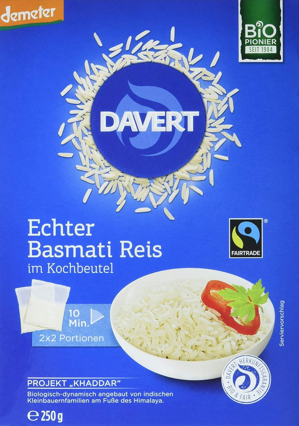 Davert økologiske basmatiris i kogeposer, 2 poser, 250g
