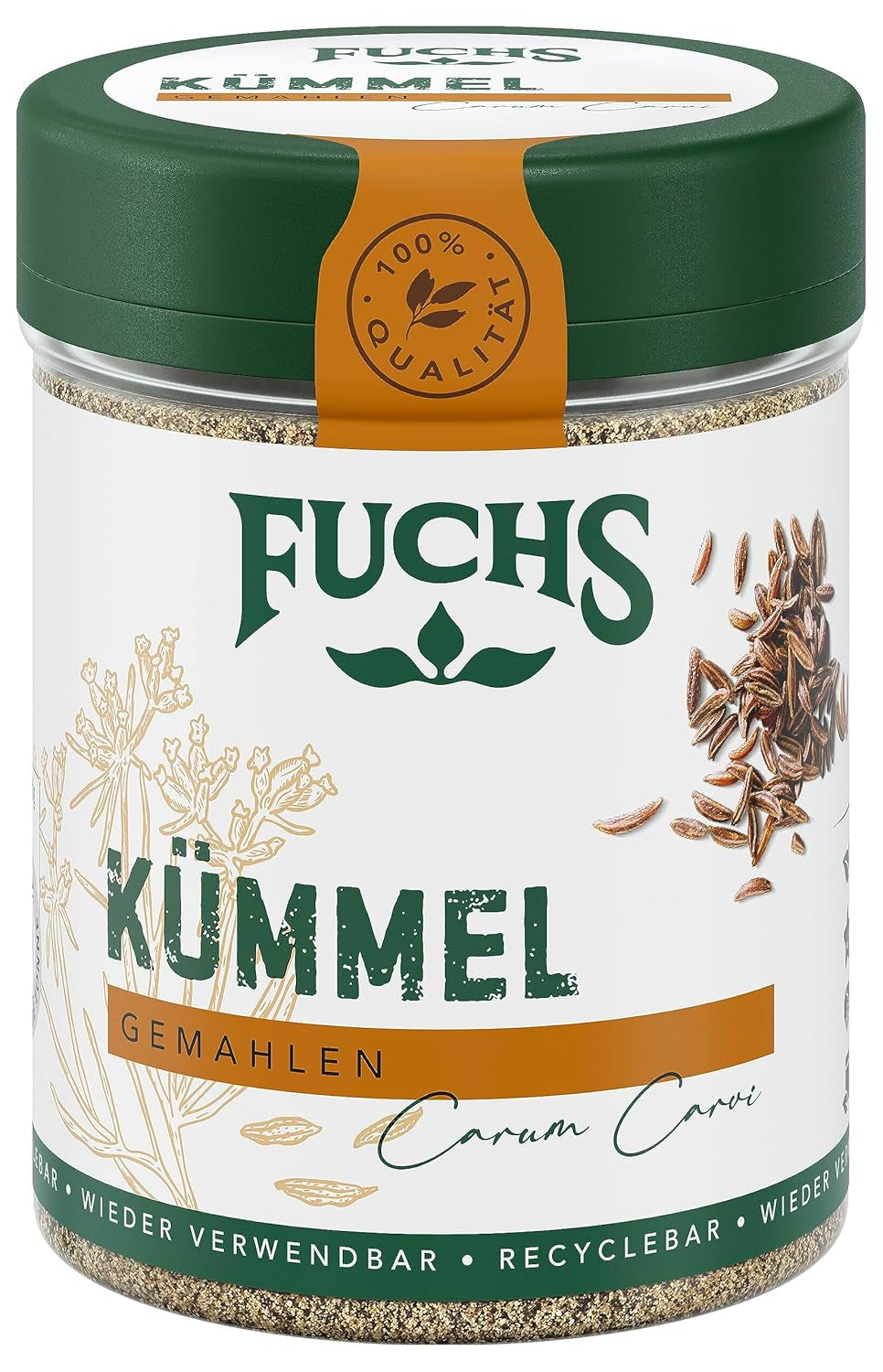 Fuchs Gewürze - Kümmel gemahlen - klassisches Gewürze für daftige Gerichte wie Chili con Carne - naturlige ingredienser - 55 g i wiederverwendbarer, genbrugsbarer Dosis