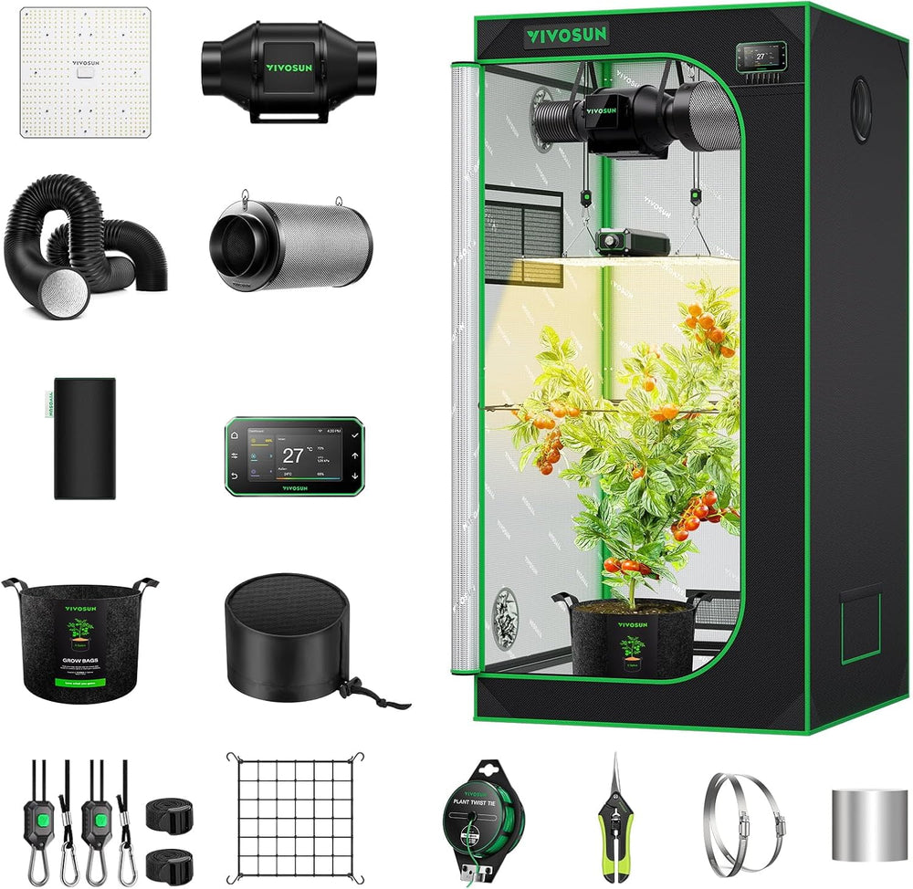 VIVOSUN Smart Grow Telt komplet sæt 60x60x120cm, integreret WiFi automatisk vækstsystem med 100W fuldspektret LED-lys og effektivt ventilationssystem med GrowHub E42A+ controller