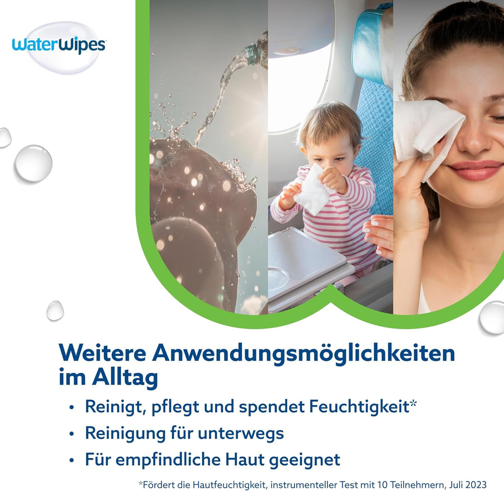 WaterWipes Sensitive+ Hydrating Boost vådservietter, hydrerende servietter, 360 stykker (6 pakke), 3 i 1 rene, pleje, hydrere, 99 % aloe vera vand, uparfumerede babyservietter