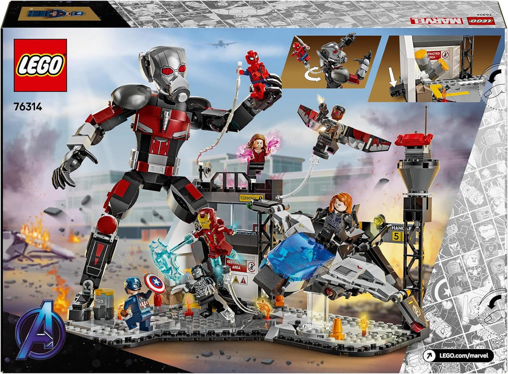 LEGO Marvel Captain America: Civil War Action Duel - Superhelte-legesæt med 8 minifigurer - Bygge- og legesæt til legetøjsfly - Gave til drenge og piger 76314 Byggesæt Besuche den LEGO-Store