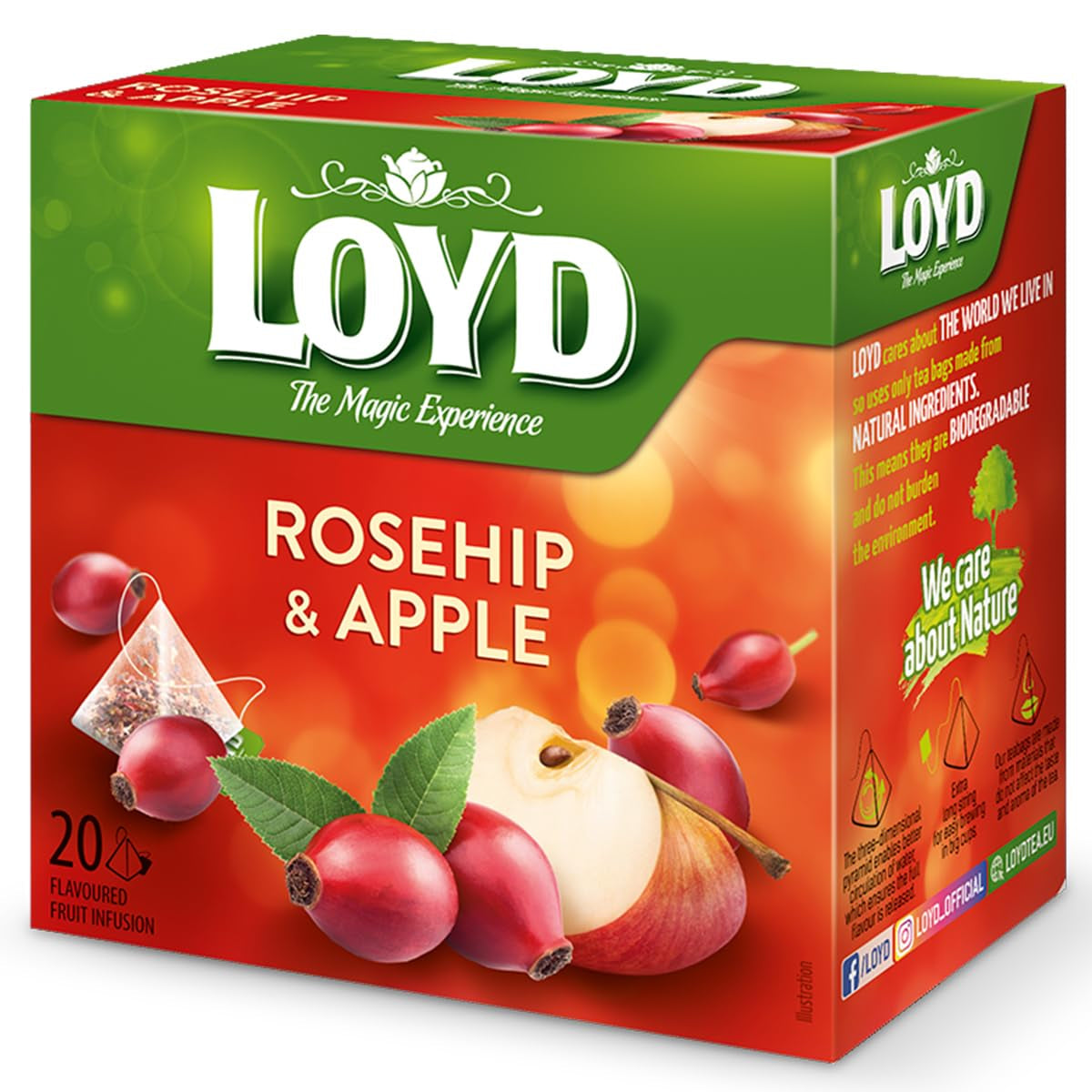 LOYD - Ceai de fructe Cranberry and Raspberry - 20 pliculețe piramidale - Amestec aromat de ceai de fructe cu afine, zmeură, frunze de mur - Gust dulce și intens - 40 g