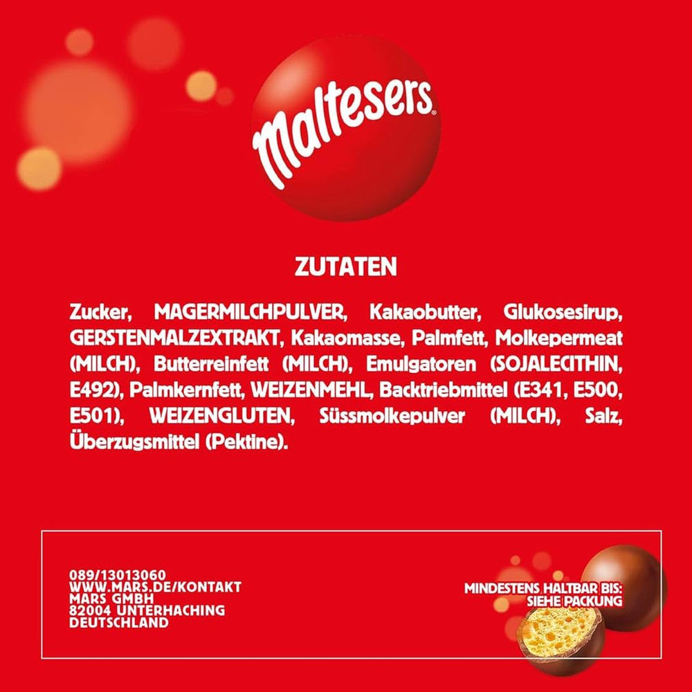 Maltesers chokoladekugler med et sprødt og let center, luftig chokoladesnack, 1 pakke (1 x 175 g)