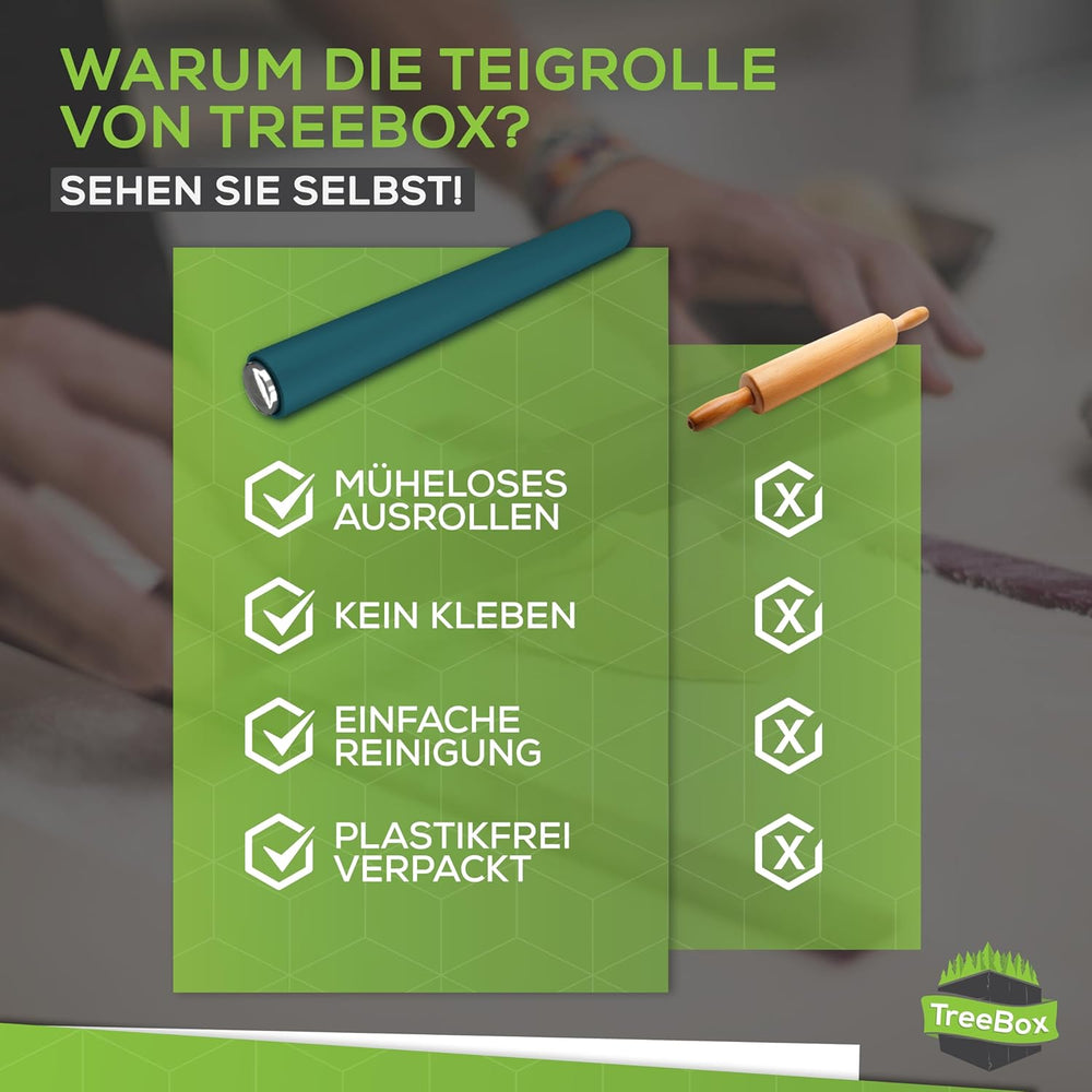 Nudelholz - Teigroller fra Silikon og Edelstahl - Modernes Nudelholz ohne Griffe mit Antihaftwirkung, Fondant og Teig im Handumdrehen ausrollen, Backutensilien