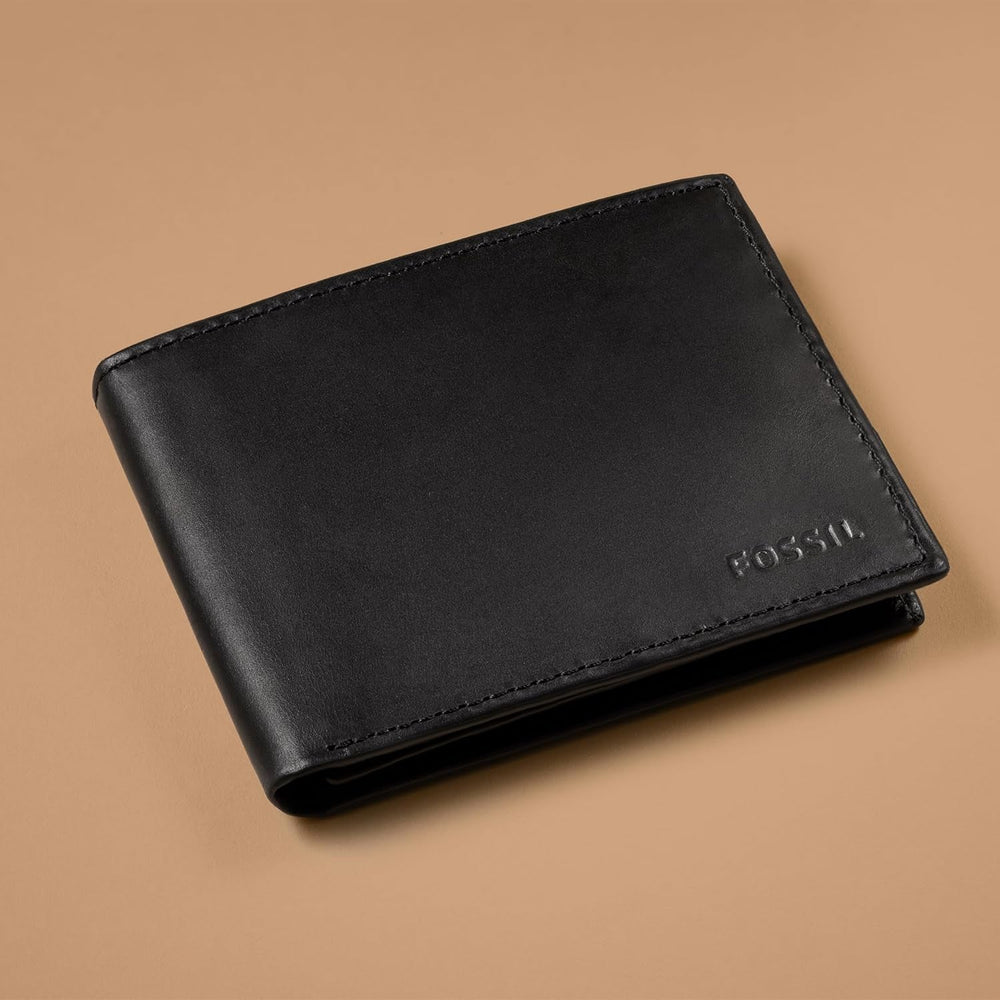 Fossil Derrick Bifold din piele pentru bărbați, cu blocare RFID, cu fereastră Flip ID Portofel Barbati Naty Shop