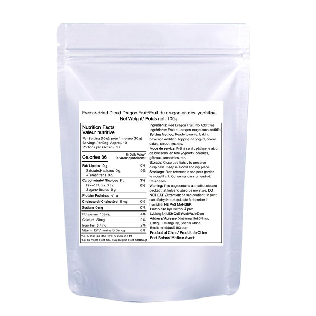 Fructe dragon liofilizate, 100g fructe dragon condimentate cu 1 ingredient, fără zahăr adăugat, cuburi de fructe dragon pentru băut Produse deshidratate Magazinul meu
