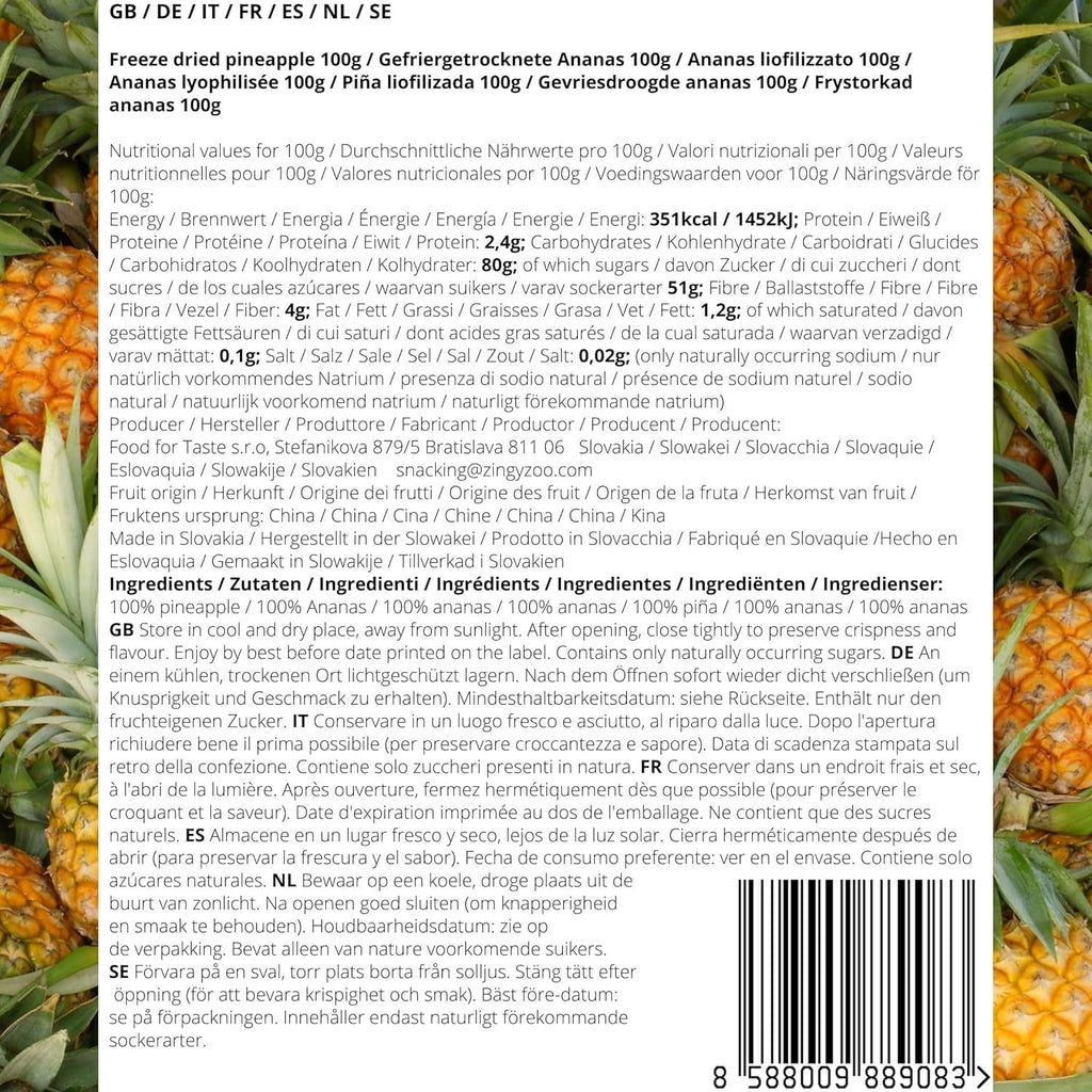 Fructe liofilizate | Ananas 100% pur Fructe liofilizate Ananas liofilizat | Fructe liofilizate fără zahăr adăugat | Ananas liofilizat crocant - aromat - delicios ZingyZoo Produse deshidratate Naty Shop