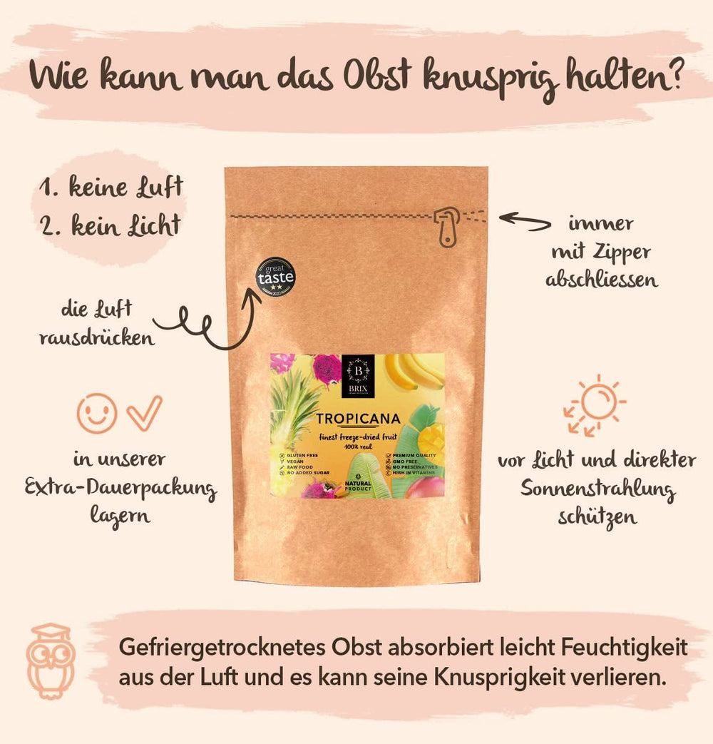 Fructe liofilizate BRIX | Amestec natural, uscat, de fructe tropicale 80 g | Premiul Great Taste pentru fructe uscate | Fără OMG, fără gluten, vegan, vitaminele sunt păstrate Produse deshidratate Naty Shop