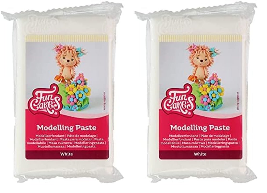 FunCakes Modelling Paste White: Perfectă pentru modelarea figurinelor, a vârfurilor de tort și a volanelor. Puternică, netedă și suplă. Halal, kosher și fără gluten. 250 g. (pachet de 2) Pasta de zahar Naty Shop Alb 250 grame (pachet de 2)