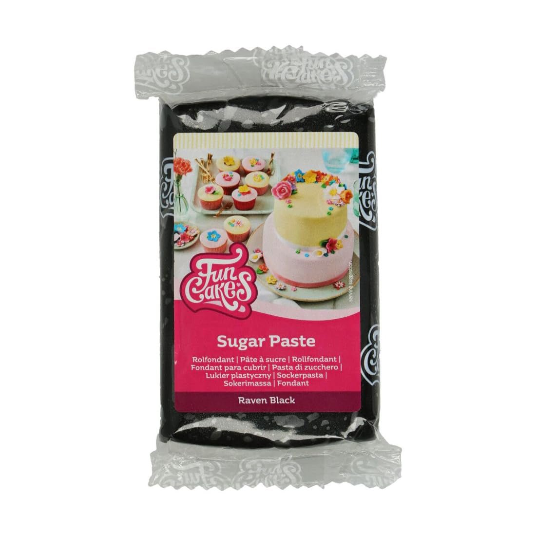 FunCakes Raven Fondant negru rulat: ușor de utilizat, neted, flexibil, moale și flexibil, perfect pentru decorarea prăjiturilor, halal, kosher și fără gluten, 250 g Pasta de zahar Naty Shop Default Title