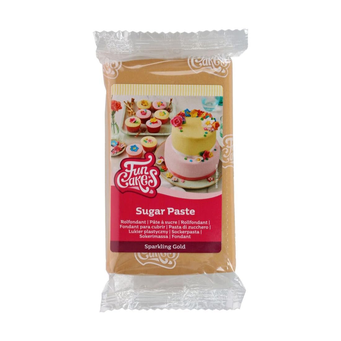 FunCakes Sparkling Gold fondant rulat: ușor de utilizat, neted, flexibil, moale și pliabil, perfect pentru decorarea prăjiturilor, halal, kosher și fără gluten. 250 g Pasta de zahar Naty Shop Default Title
