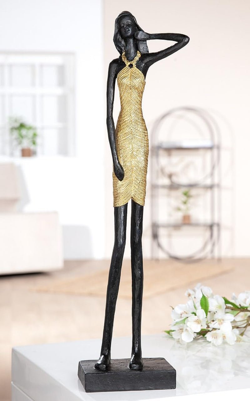 GILDE Decorațiune Figurină Cuplu Inimă Balon - Îndrăgostiți pe bancă cu inimă balon cadou decorare nunta - Culori: Alb Bronz Gri - Înălțime 24,5 cm Statuete si sculpturi Naty Shop Aur Înălțime 45 cm