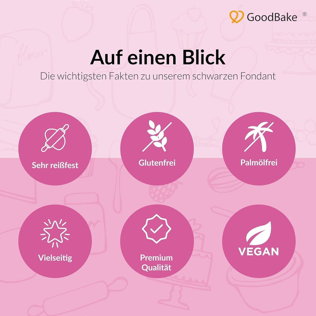GoodBake fondant negru 500g, fondant rulat pentru acoperirea, modelarea, decorarea prăjiturilor, figurilor, florilor de zahăr și multe altele, fără ulei de palmier, vegan, fără gluten Pasta de zahar Naty Shop