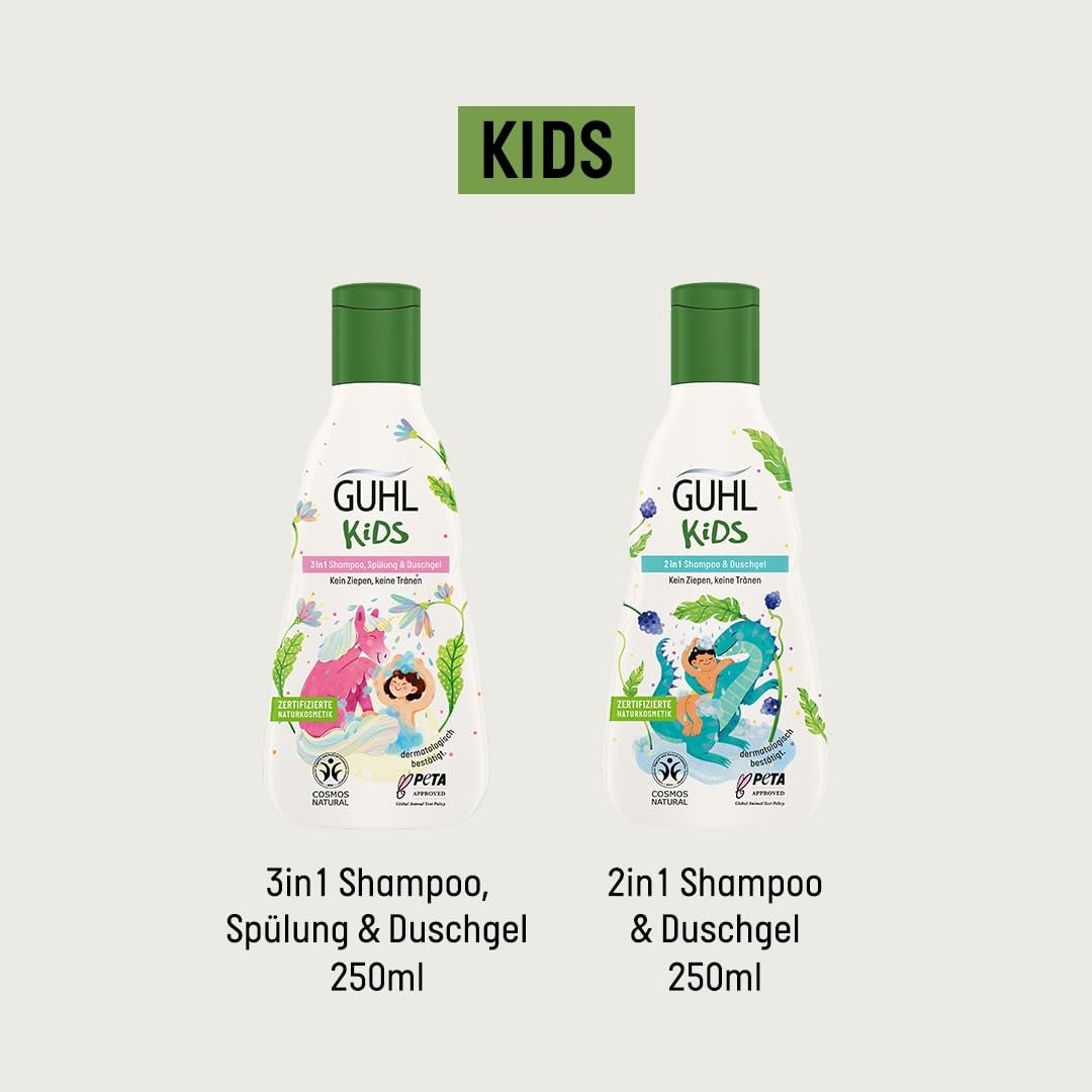 Guhl Kids Dino advantage set - 2x Guhl Kids 2 în 1 Șampon & Gel de duș, 250ml + 1x Pixi book - Special dezvoltat pentru copii - Nu se trage - Certificat Cosmos Natural Copii - Baie si Skincare Naty Shop