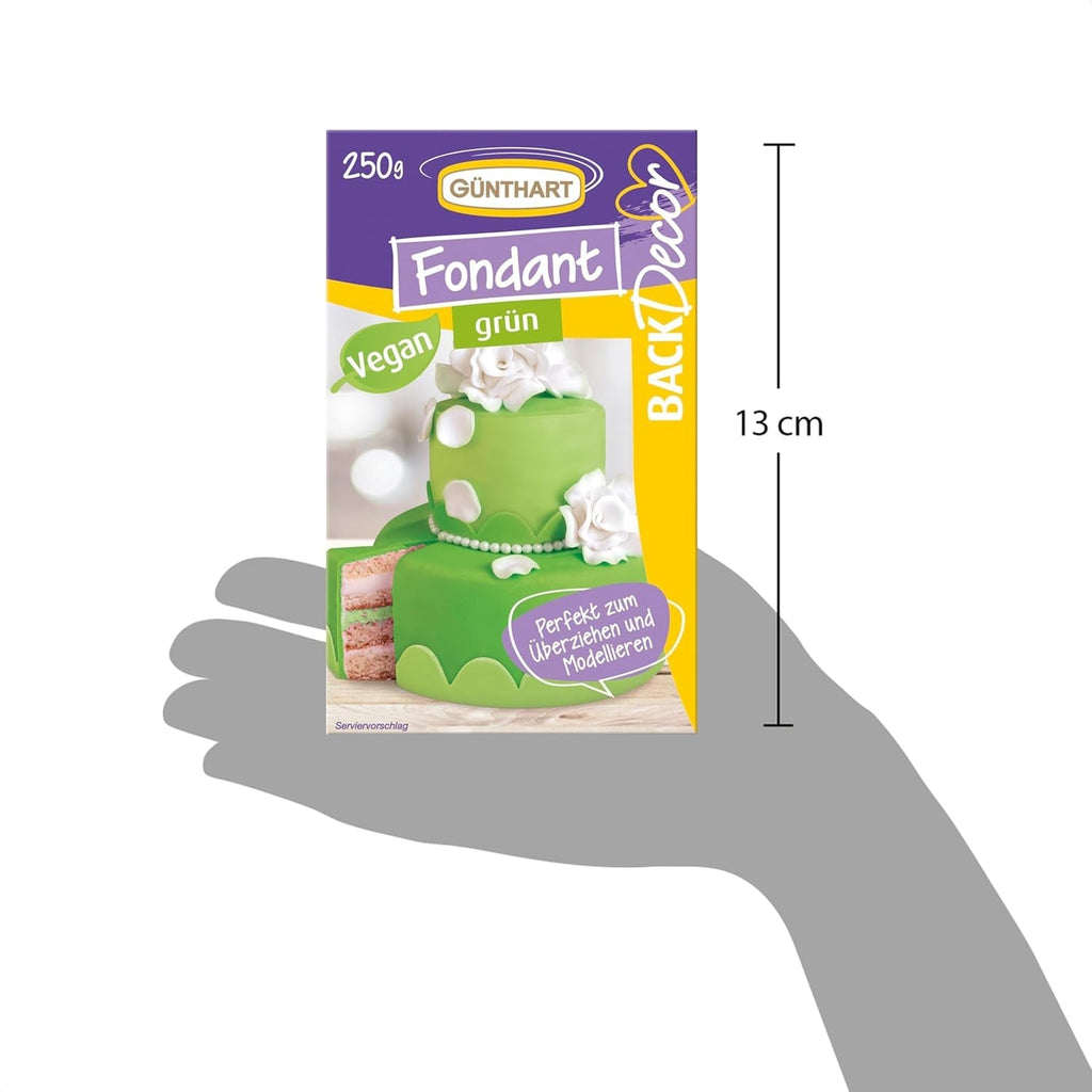 Günthart BackDecor 250 fondant verde, 100% vegan, fără ulei de palmier, rezistent la rupere pentru a acoperi prăjituri și produse de patiserie, potrivit pentru modelare, 1 pachet (1 x 250 g) Pasta de zahar Naty Shop