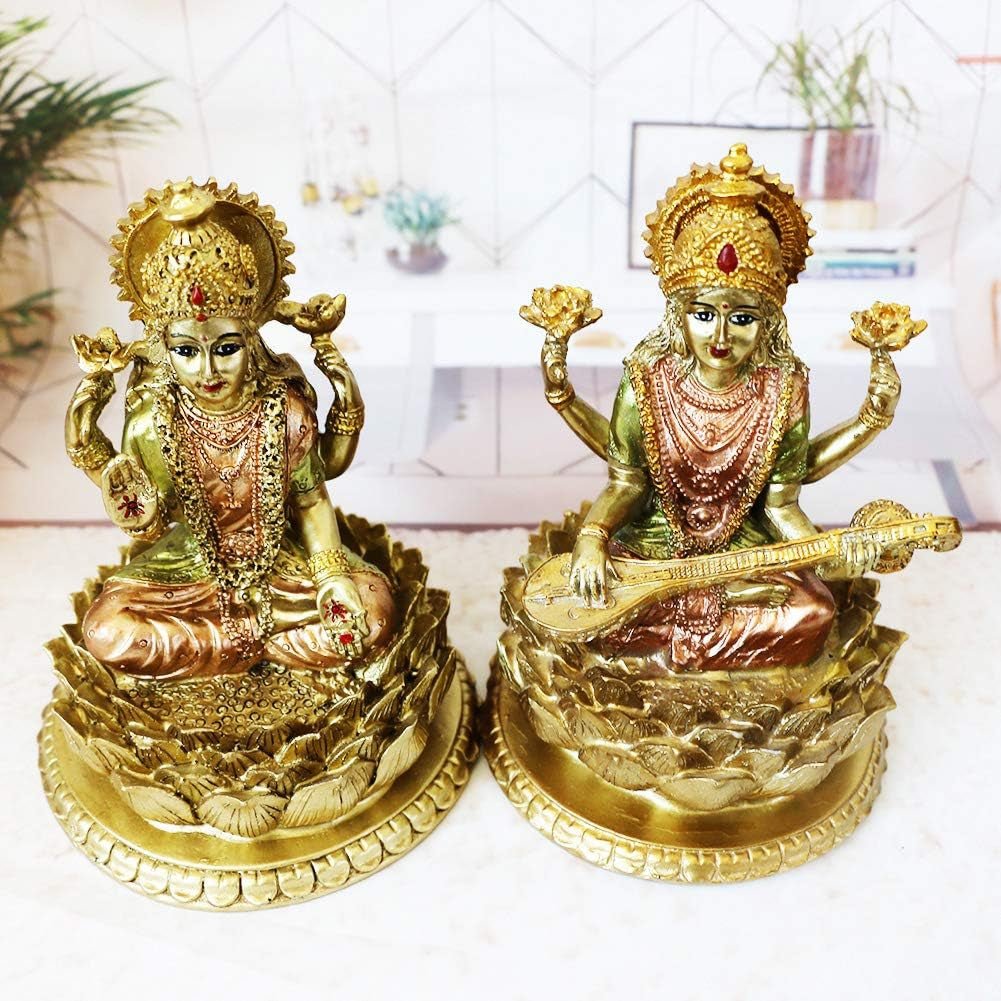 Hindu Goddess Laxmi Lotus Sculptura - Indian God Lord Lakshmi Puja Statue - India Murti Idol Figurine Pooja Item Diwali Gifts Statuete si sculpturi Naty Shop