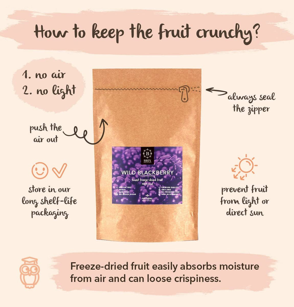 Mure sălbatice BRIX | Mure sălbatice naturale, uscate 95 g | Premiul Great Taste pentru fructe de pădure uscate | Fără OMG, fără gluten, vegan, vitamine reținute Produse deshidratate Naty Shop