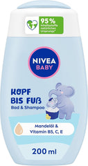 NIVEA BABY head to toe bath & shampoo, șampon blând vegan pentru copii pentru piele și păr cu ulei de migdale, gel de duș relaxant cu formulă hipoalergenică fără parabeni și microplastice (200 ml) Copii - Baie si Skincare Naty Shop Titlu implicit