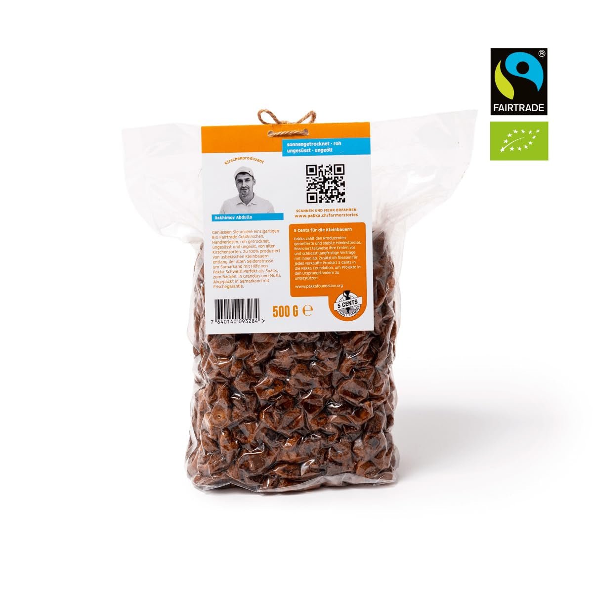 PAKKA - Cireșe de aur uscate la soare Organic Fairtrade 500g, cireșe galbene colectate sălbatice, neulei, neîndulcite, direct de la micii fermieri din Samarkand, Uzbekistan, vegan, 500g (1 pachet) Produse deshidratate Naty Shop