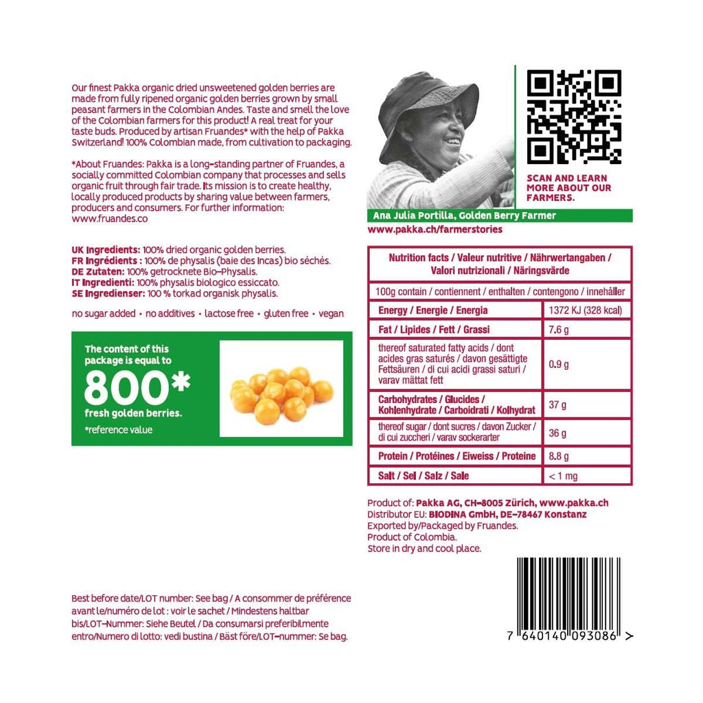 PAKKA Organic Fair Trade Physalis 1kg, fructe de cătină uscate organic și echitabil, neîndulcite, nesulfurate, produse și îmbuteliate direct de producătorul din Columbia, vegan 1000g (1 pachet) Produse deshidratate Naty Shop