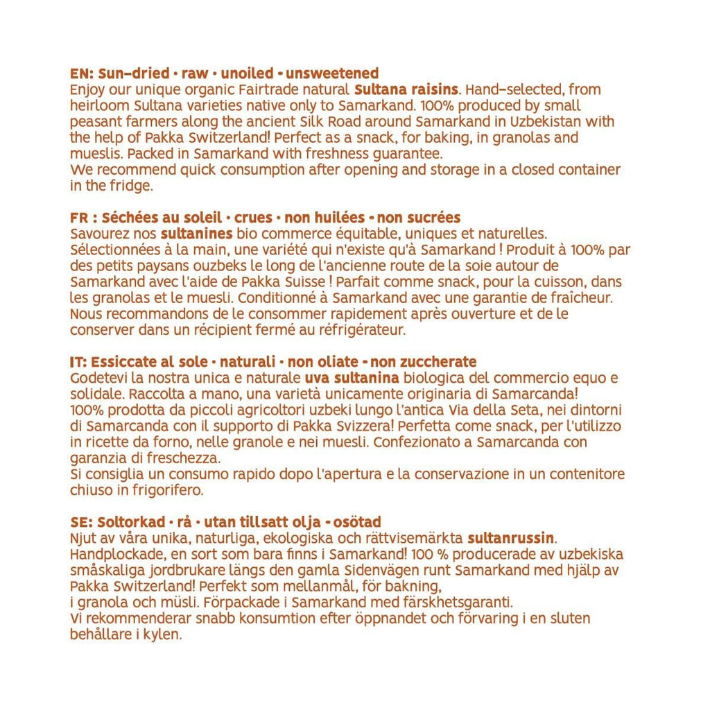 PAKKA - Sultane Sultana organice Fairtrade 1kg, fără semințe, fără coajă și uscate la soare Sultane Sultana din Samarkand Uzbekistan 1000g Produse deshidratate Naty Shop