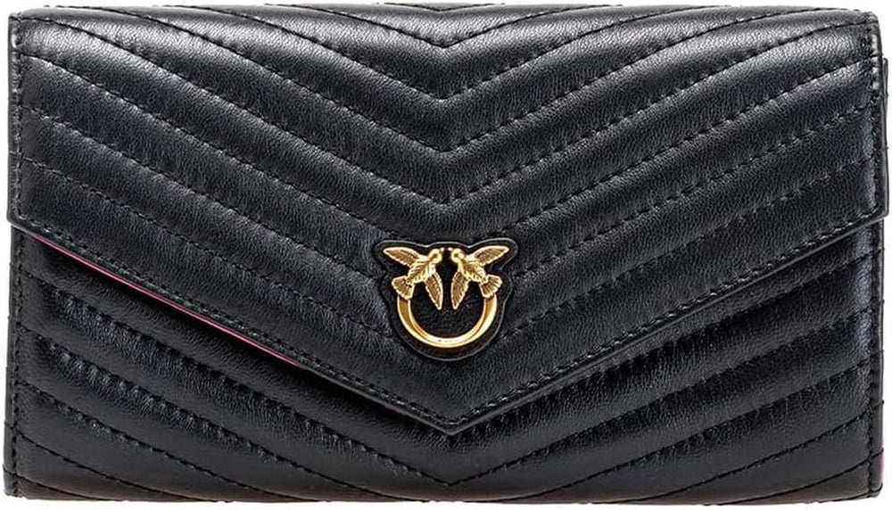 Pinko Ladies Compact Wallet L Sheep Nappa C Portofel accesorii de călătorie Portofel Femei Naty Shop Z99Q_Negru-auriu antic Lungime di 19Cm