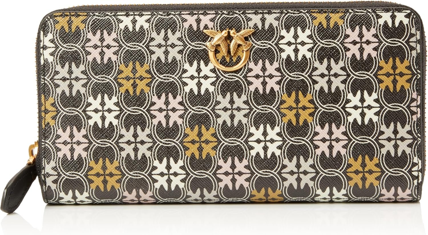 Pinko Women's Ryder Zip Around Leather Print Logo Travel Accessories Wallet, Zm7q_Black/Brown/White.Antique Go Portofel Femei Naty Shop Titlu implicit