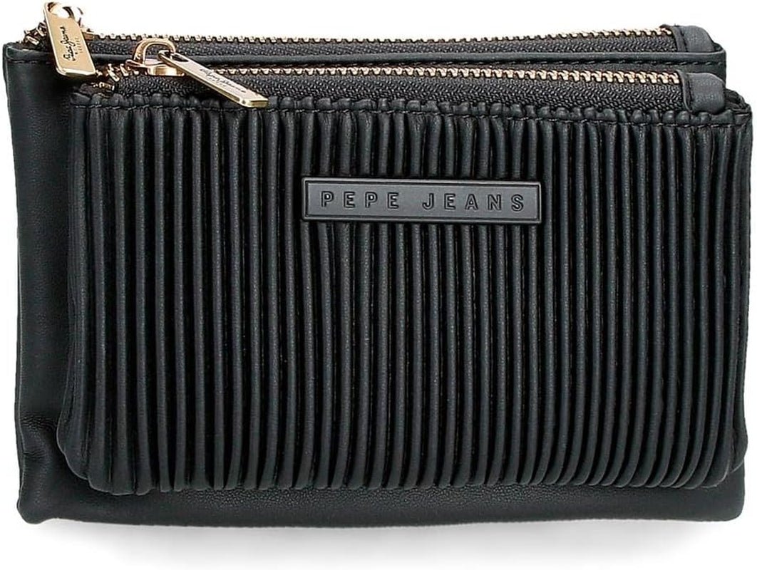 Portofel Pepe Jeans Aurora trei compartimente negru 17.5 x 9.5 x 2 cm piele artificială Portofel Femei Naty Shop Negru Poșeta