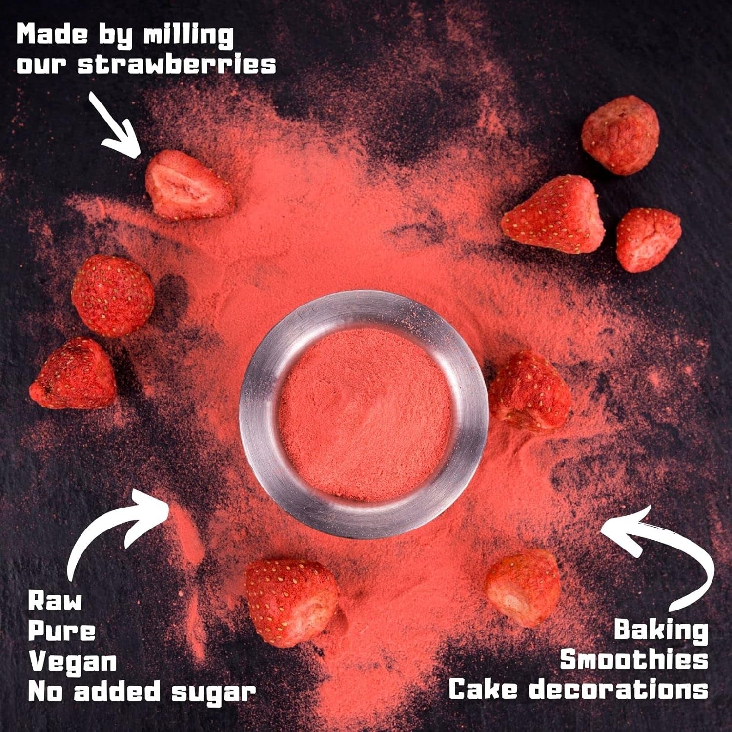 Pulbere de fructe uscate prin congelare Pulbere de căpșuni | Pulbere de căpșuni uscate prin congelare Pulbere de căpșuni | Pulbere de căpșuni Smoothie Pudding de căpșuni Fructe uscate (100g) Produse deshidratate Naty Shop