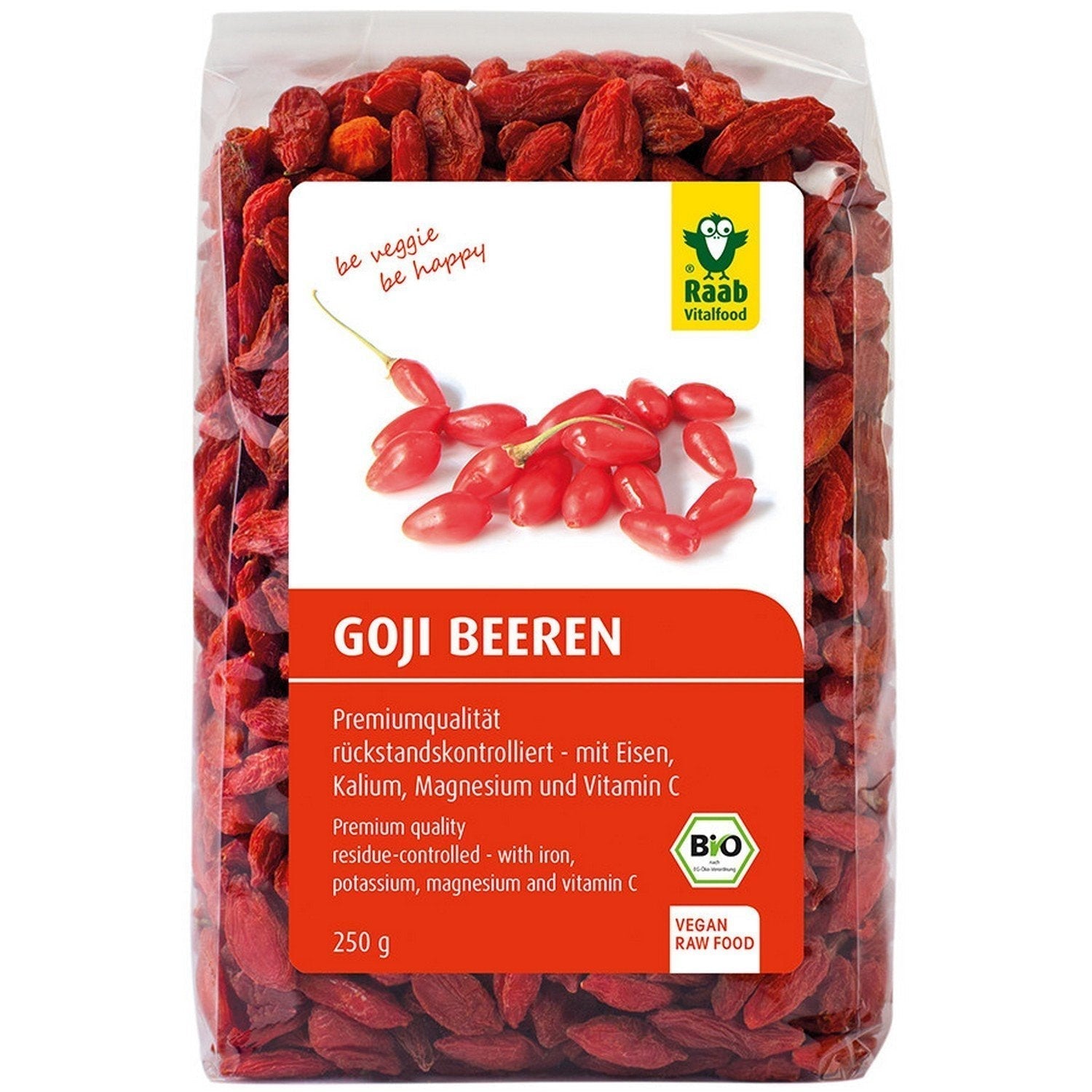 Raab Vitalfood fructe de goji organice, de calitate superioară, cu reziduuri controlate, testate în laborator, nesulfurate, fără aditivi, vegane, bogate în fier natural, potasiu, vitamina C, wolfberry, 1 pachet (250 g) Produse deshidratate Naty Shop 250 grame