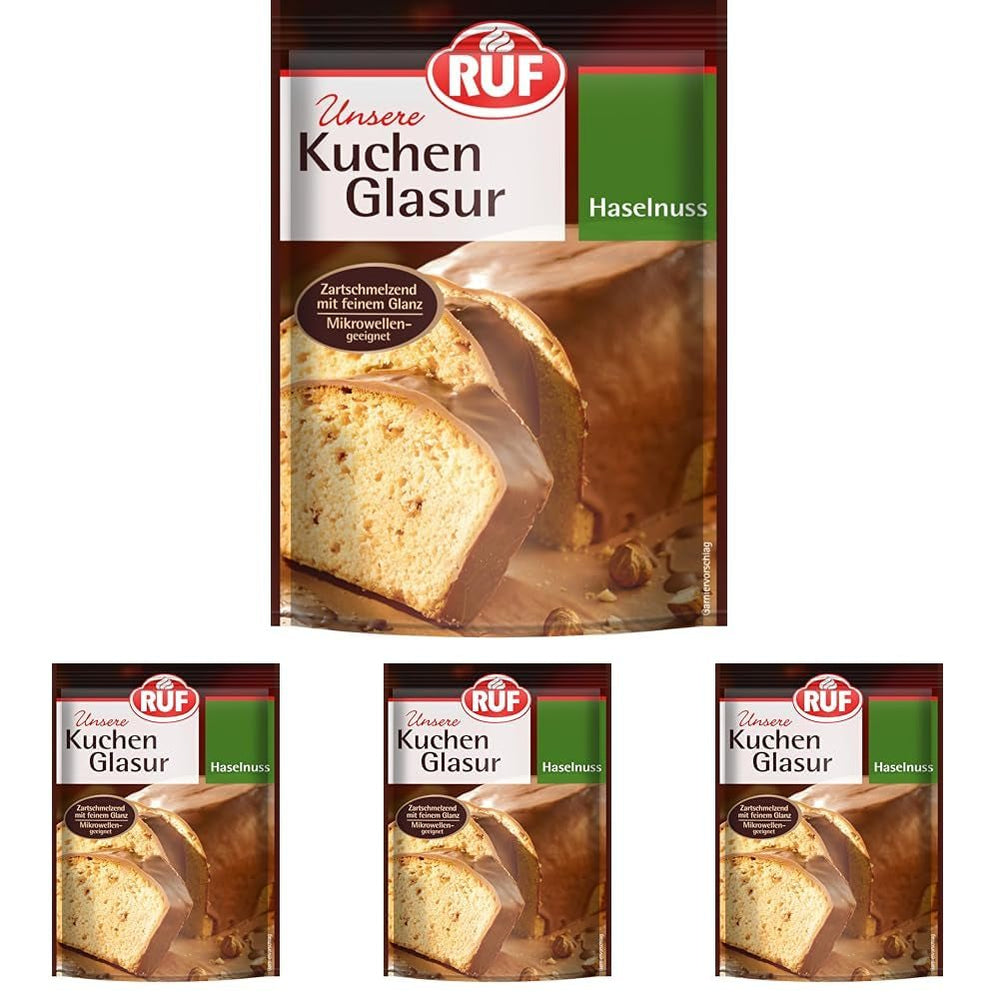 RUF Cake Glaze Hazelnut, 100g într-o pungă, rezistent la microunde, pentru glazurarea prăjiturilor cu nuci, praline și negrese, fără gluten (pachet de 4) Pasta de zahar Naty Shop Default Title