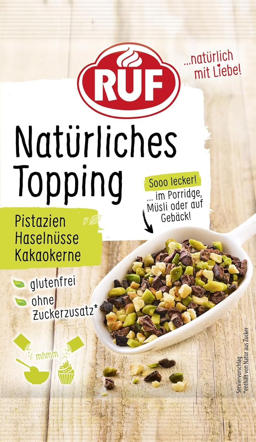 RUF Topping natural cu zmeură, cireșe, chipsuri de orez, fără aditivi artificiali, amestec de fructe pentru terci și produse de patiserie, fără gluten, vegan, 15g (pachet de 3) Produse deshidratate Naty Shop 30 G (1 pachet) Piuliță