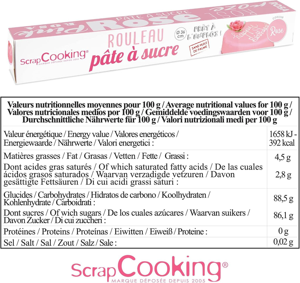 ScrapCooking - Roll fondant roz â'¬ 36 cm - Fondant negru rulat 430 g - Cake topper decorare topper fondant pentru prăjituri, coacere, aniversări, petreceri - Roz - 7264 Pasta de zahar Naty Shop