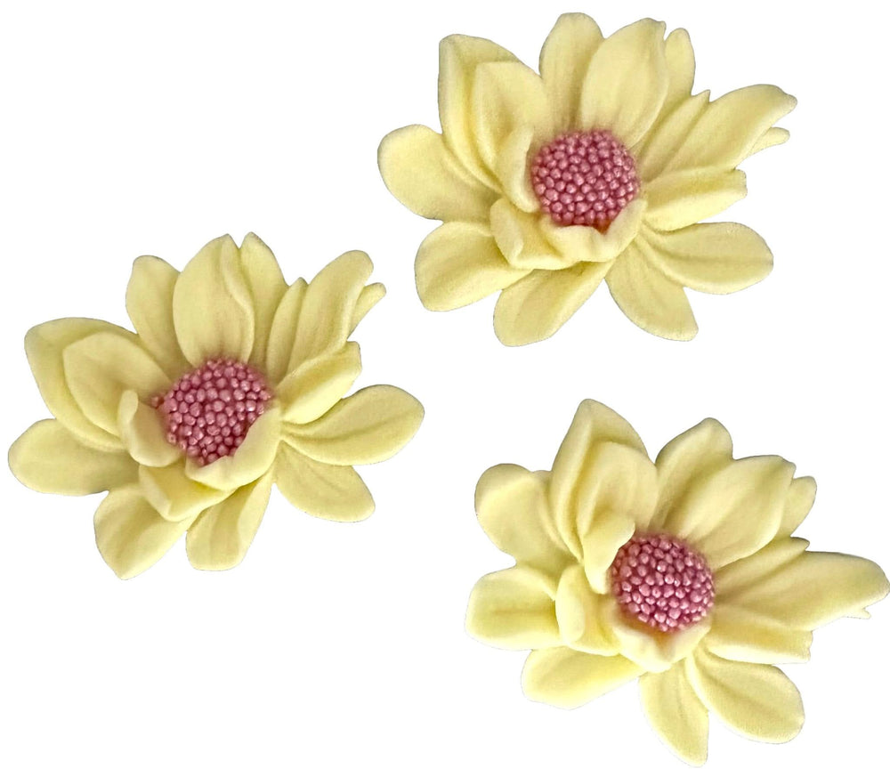 Set 3 decoratiuni comestibile din zahar, Flori galbene Decoratiuni din Pasta de Zahar Nati Shop