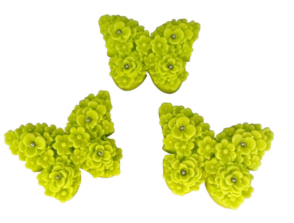 Set 3 decoratiuni comestibile din zahar, Fluturi verzi Decoratiuni din Pasta de Zahar Nati Shop