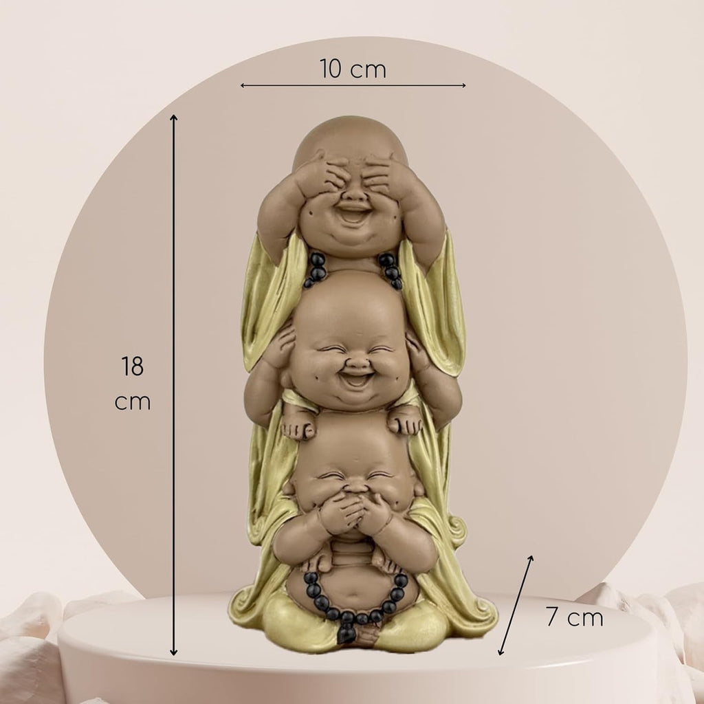 Statuie 3 Buddha râzând - Nu vezi nimic - Nu auzi nimic - Nu spui nimic - Baby Buddha Ansamblu simbolic - Stare de spirit pașnică și veselă - Decor Zen -H 18 cm - Zen'Light Statuete si sculpturi Naty Shop