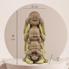 Statuie 3 Buddha râzând - Nu vezi nimic - Nu auzi nimic - Nu spui nimic - Baby Buddha Ansamblu simbolic - Stare de spirit pașnică și veselă - Decor Zen -H 18 cm - Zen'Light Statuete si sculpturi Naty Shop