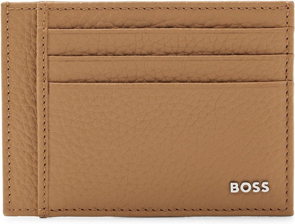 Suport de card BOSS Crosstown S card N pentru bărbați din piele italiană cu logo argintiu Portofel Barbati Naty Shop Bej mediu265 O mărime se potrivește tuturor