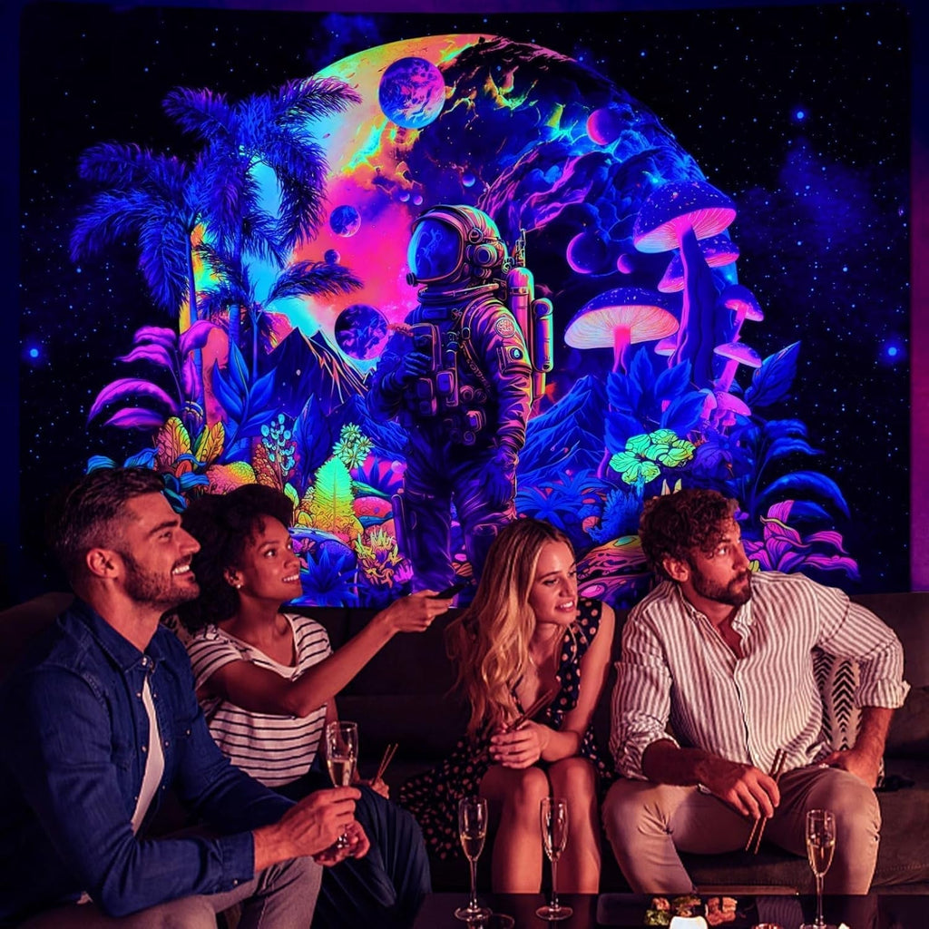 Tapiserie alishomtll black light astronaut mushroom fluorescent botanical Casa - Accesorii si Decoratiuni Naty Shop