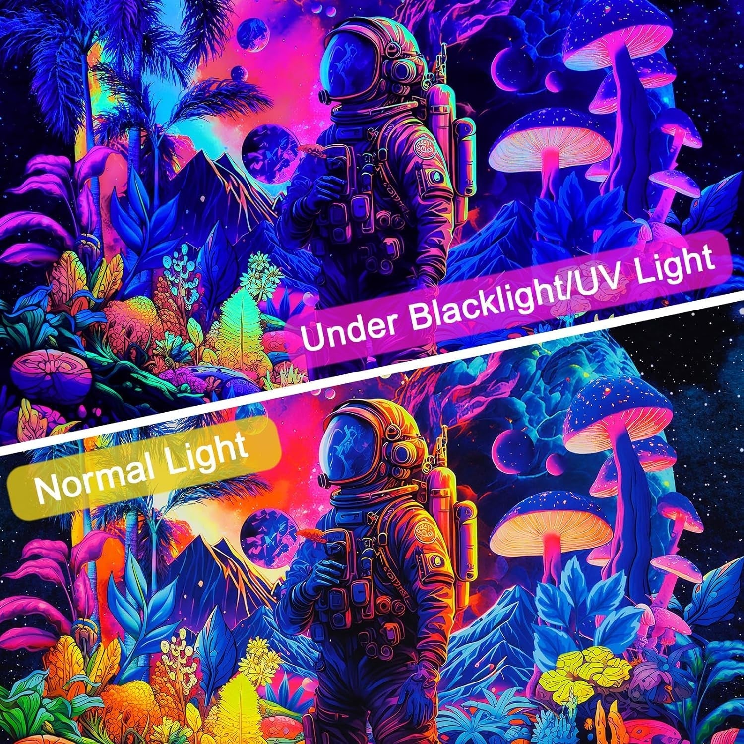 Tapiserie alishomtll black light astronaut mushroom fluorescent botanical Casa - Accesorii si Decoratiuni Naty Shop