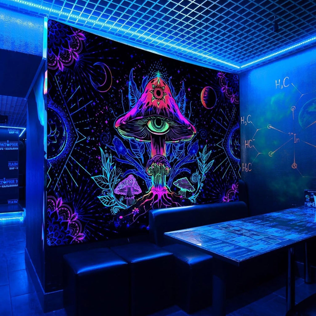 Tapiserie alishomtll fluorescent mushroom black light mandala Casa - Accesorii si Decoratiuni Naty Shop