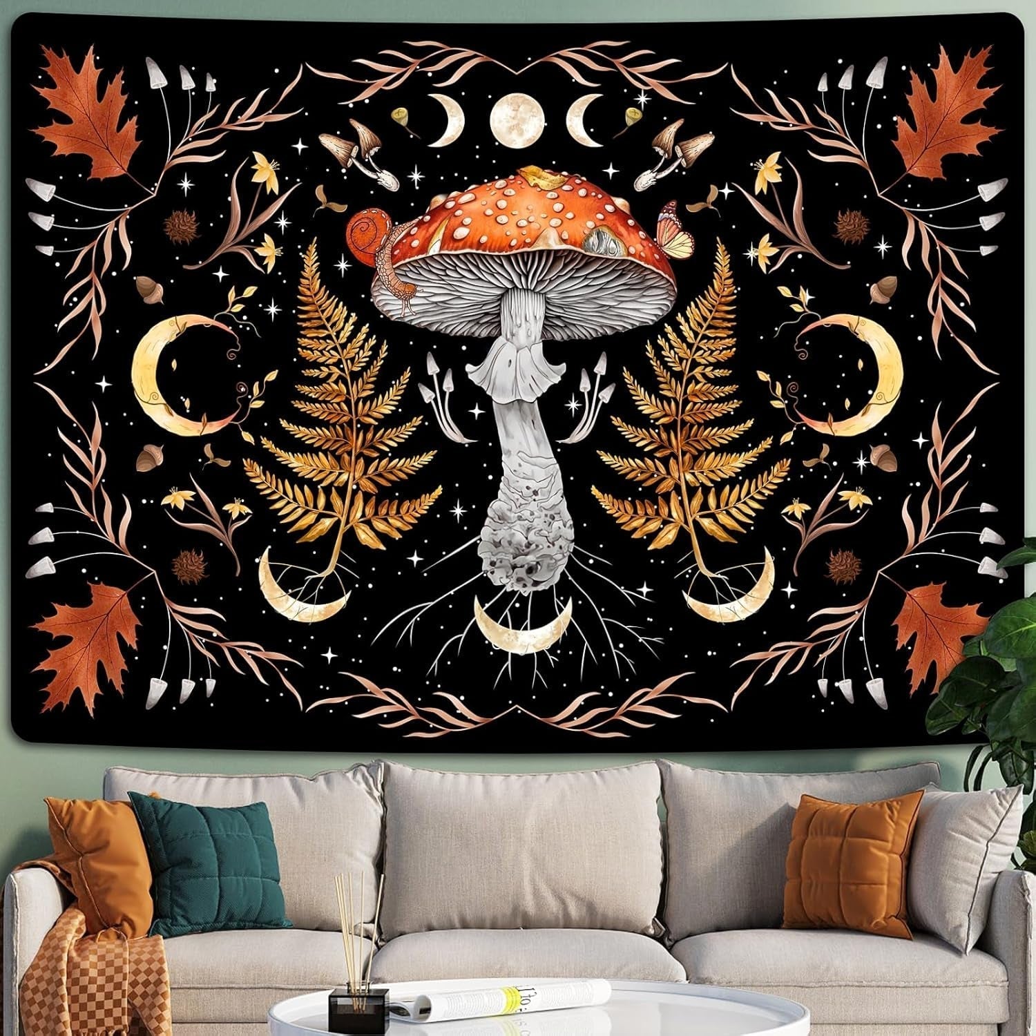 Tapiserie alishomtll vintage mushroom moon maple leaf botanical Casa - Accesorii si Decoratiuni Naty Shop