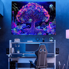 Tapiserie copac viata mandala fluorescent Casa - Accesorii si Decoratiuni Naty Shop